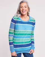 Open Stitch Long Sleeve Sweater - Lapis Blue Stripe