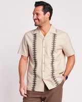 John Blair® Linen Blend Embroidered Shirt - Natural Palm