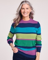 Cashmere-Like Striped Crewneck Sweater - Twilight Stripe