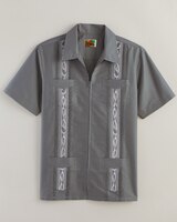 Haband Men’s Zip Front Guayabera Shirt - Charcoal Grey