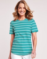 Classic Anytime Tee - Blue Turquoise Twin Stripe
