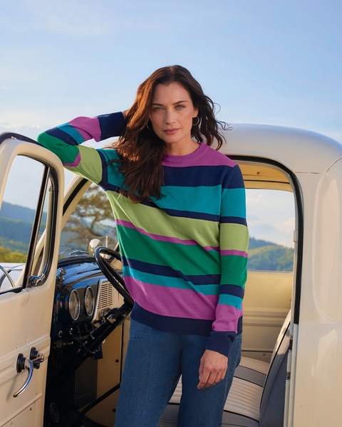 Cashmere-Like Striped Crewneck Sweater
