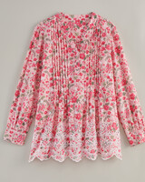 Haband Women's Cotton Embroidered Eyelet Tunic with Pintucks - Pink Floral