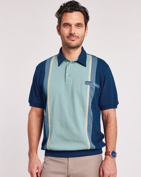 John Blair Colorblock Banded Bottom Polo