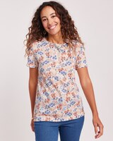 Print Short Sleeve Pointelle Henley Top - Ivory Calico