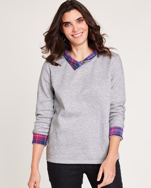 Flannel Trim Fleece Top