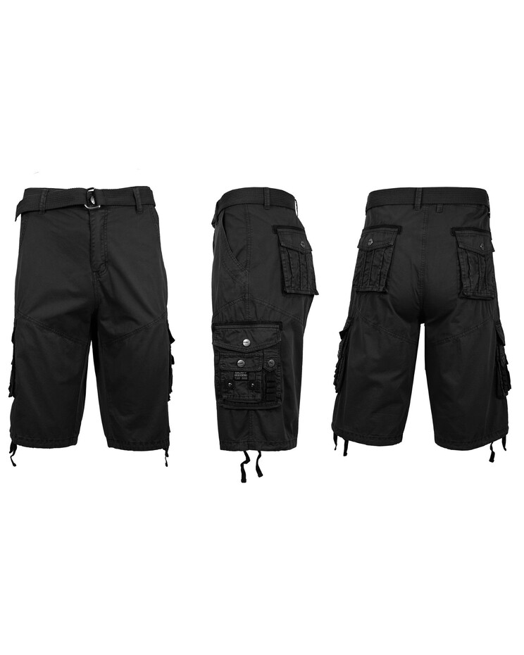 Men's Belted Cargo Shorts With Twill Flat Front Washed Utility Pockets