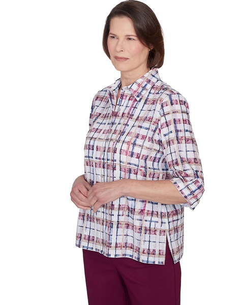 Alfred Dunner® Classics Plaid Cuffed Sleeve Button Down Top