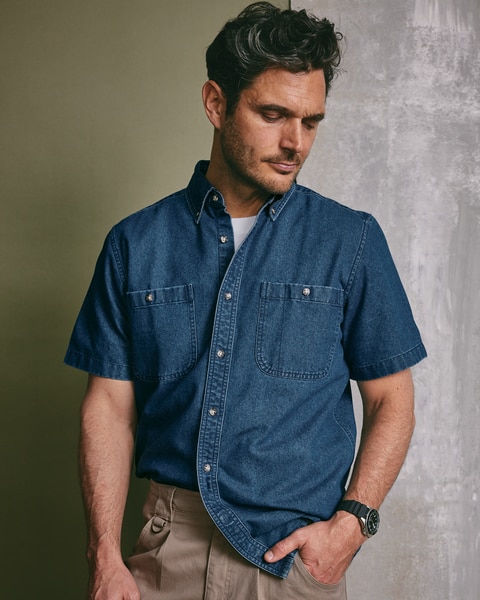 JohnBlairFlex Short-Sleeve Denim & Twill Shirt