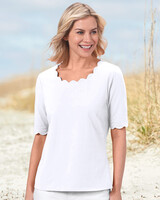  Solid Scalloped Tee - White