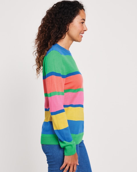 Cashmere-Like Striped Crewneck Sweater