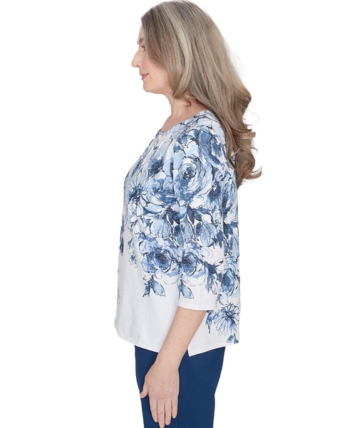 Alfred Dunner® Classics Floral Shimmer Three Quarter Sleeve Top