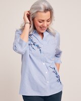 Alfred Dunner® Classic Embroidered Mitered Stripe Shirt - Blue