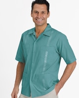 John Blair Short-Sleeve Guayabera Shirt - Dusty Turquoise