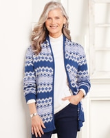 Patterned Cardigan Sweater - Blue Multi