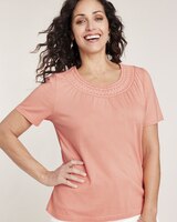 Smocked Knit Top - Coral Almond