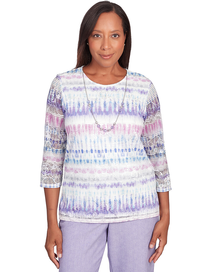 Alfred Dunner® Isn't It Romantic Ikat Biadere Crew Neck Top with ...
