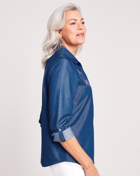 DenimLite Embroidered Button-Up Shirt