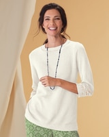 Linen/Cotton Crochet-Trim Pullover