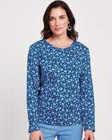 Essential Knit Long Sleeve Tee - Sapphire Mistletoe Floral