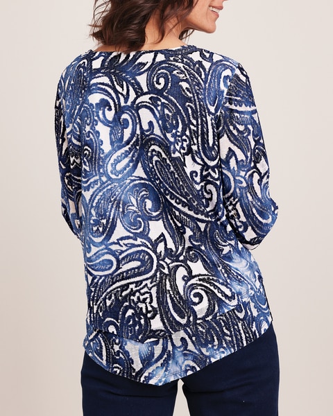 Alfred Dunner® Moody Blues Tie Dye Paisley Jacquard Top