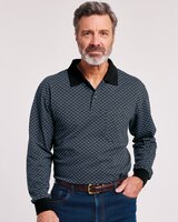 John Blair Long-Sleeve Piqué Polo - Dusty Blue Print