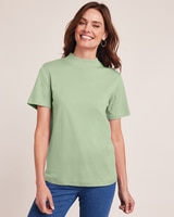 Essential Knit Short-Sleeve Mockneck Top - Honeydew