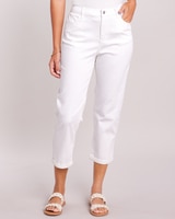 DenimEase™ Back Elastic Girlfriend Cropped Jeans - White