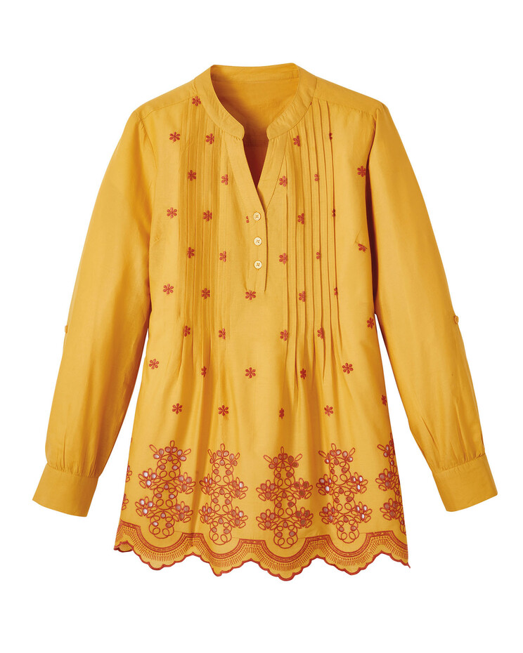 Cotton Button Front Shirt - Swirling Eyelet
