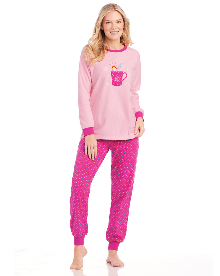Snuggle Fleece Pajamas - Pink Stripe 1X in Women's Fleece Pajamas