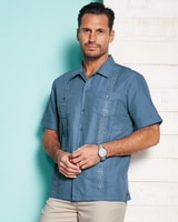 John Blair Short-Sleeve Guayabera Shirt - Surf Blue