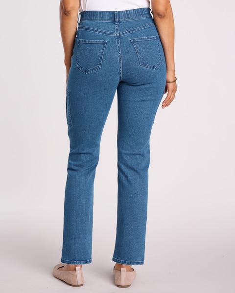 DenimEase™ Flat-Waist Cargo Jeans