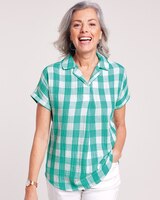 Plaid Gauze Dolman Shirt - Sea Green