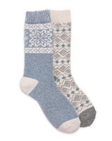 MUK LUKS Wool Socks 2pr - Blue/Ivory