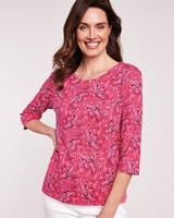 Essential Knit Three-Quarter Sleeve Tee - Teaberry Paisley