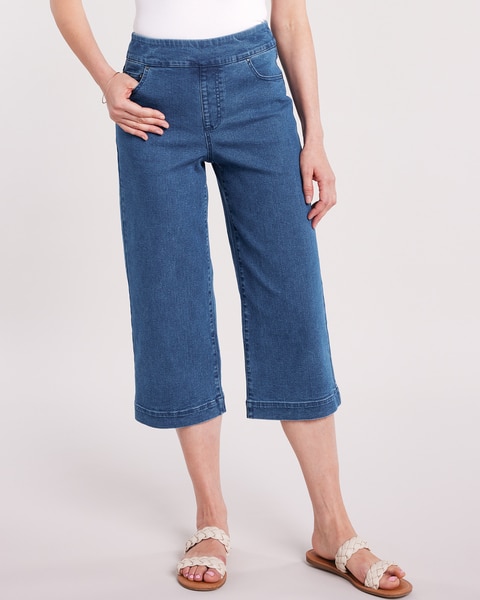 DenimEase™ Flat-Waist Wide Leg Crop Jeans