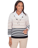 Alfred Dunner® Neutral Territory Collar Trimmed Embellished Stripe Sweater - Multi