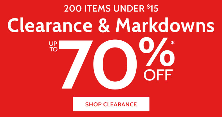 markdowns & clearance up to 80% off* with an extra 25% off* shop now *use promo code: B4NQA | Ends 5/21/24. all sales final. clearance items (price ending in $.97) cannot be returned or exchanged. shop under $10