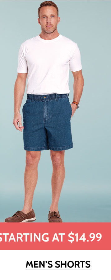 shirts & shorts starting at $14.99 men's shorts