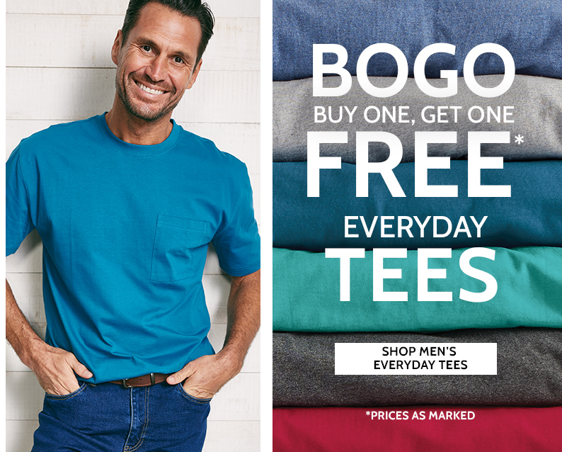 bogo buy one, get one free everyday tees shop men's everyday tees *prices as marked