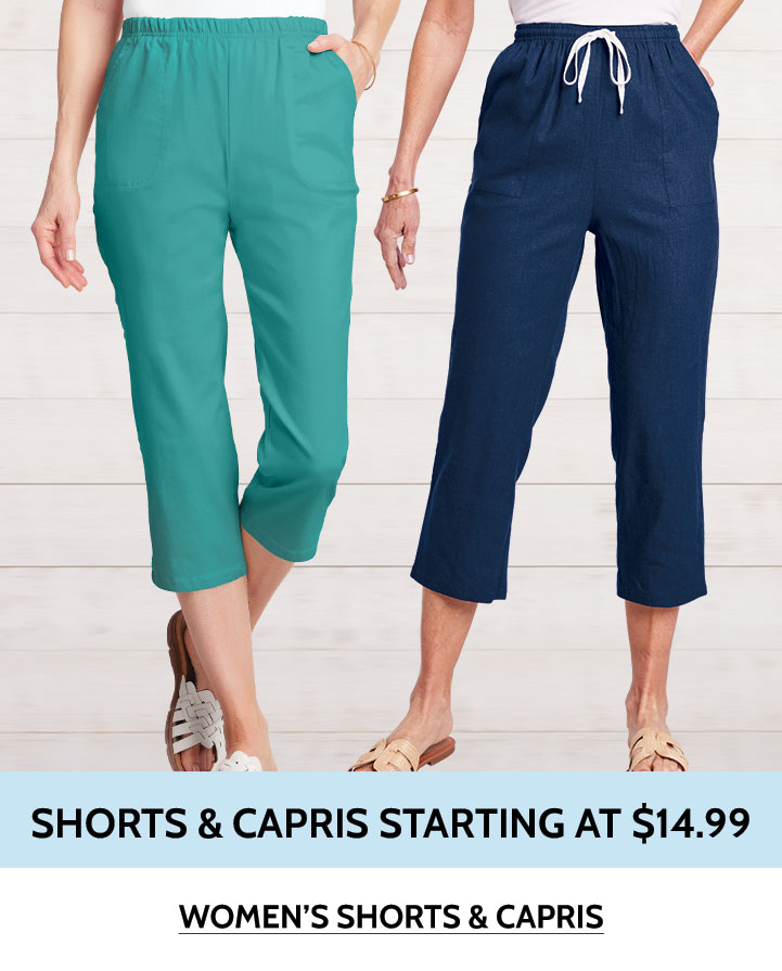 shorts & capris starting at $14.99 women's shorts & capris