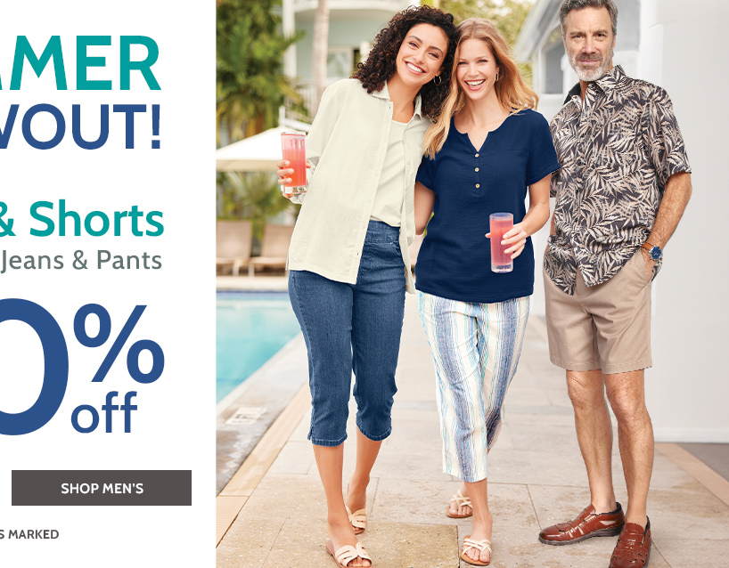 summer blowout! capris & shorts tops, shirts, jeans & pants up to 60% off shop men's prices as marked